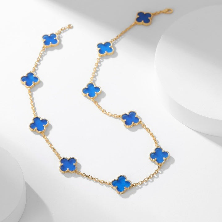 [Revel Jewelry]CLOVER 10 MOTIFS BLUE AGATE NECKLACE