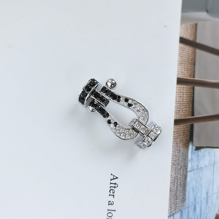 [Revel Jewelry]FORCE LARGE HORSESHOE BLACK WHITE DIAMOND BRACELET ROSE GOLD