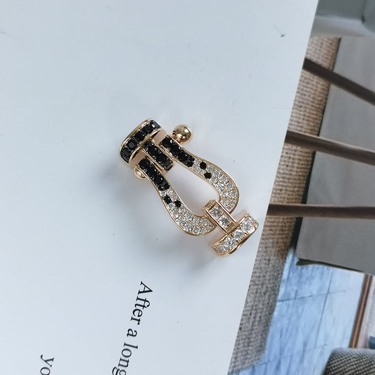 [Revel Jewelry]FORCE LARGE HORSESHOE BLACK WHITE DIAMOND BRACELET ROSE GOLD