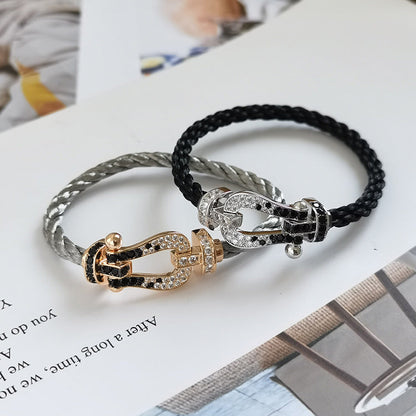 [Revel Jewelry]FORCE LARGE HORSESHOE BLACK WHITE DIAMOND BRACELET SILVER
