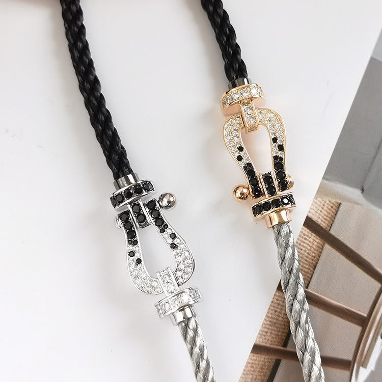 [Revel Jewelry]FORCE LARGE HORSESHOE BLACK WHITE DIAMOND BRACELET SILVER