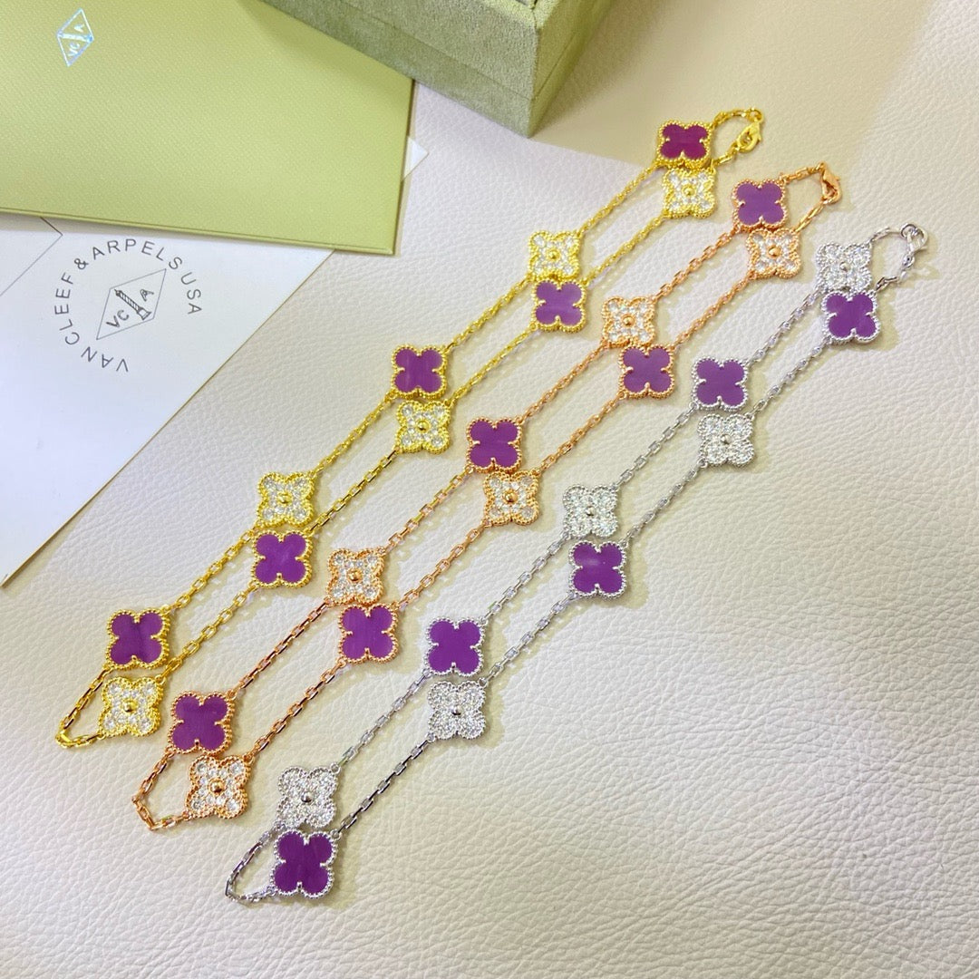 [Revel Jewelry]CLOVER 10 MOTIFS  PURPLE VIOLET DIAMOND NECKLACE