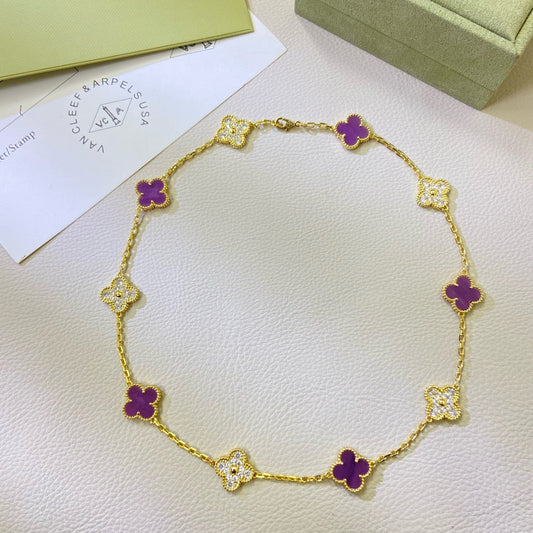 [Revel Jewelry]CLOVER 10 MOTIFS  PURPLE VIOLET DIAMOND NECKLACE
