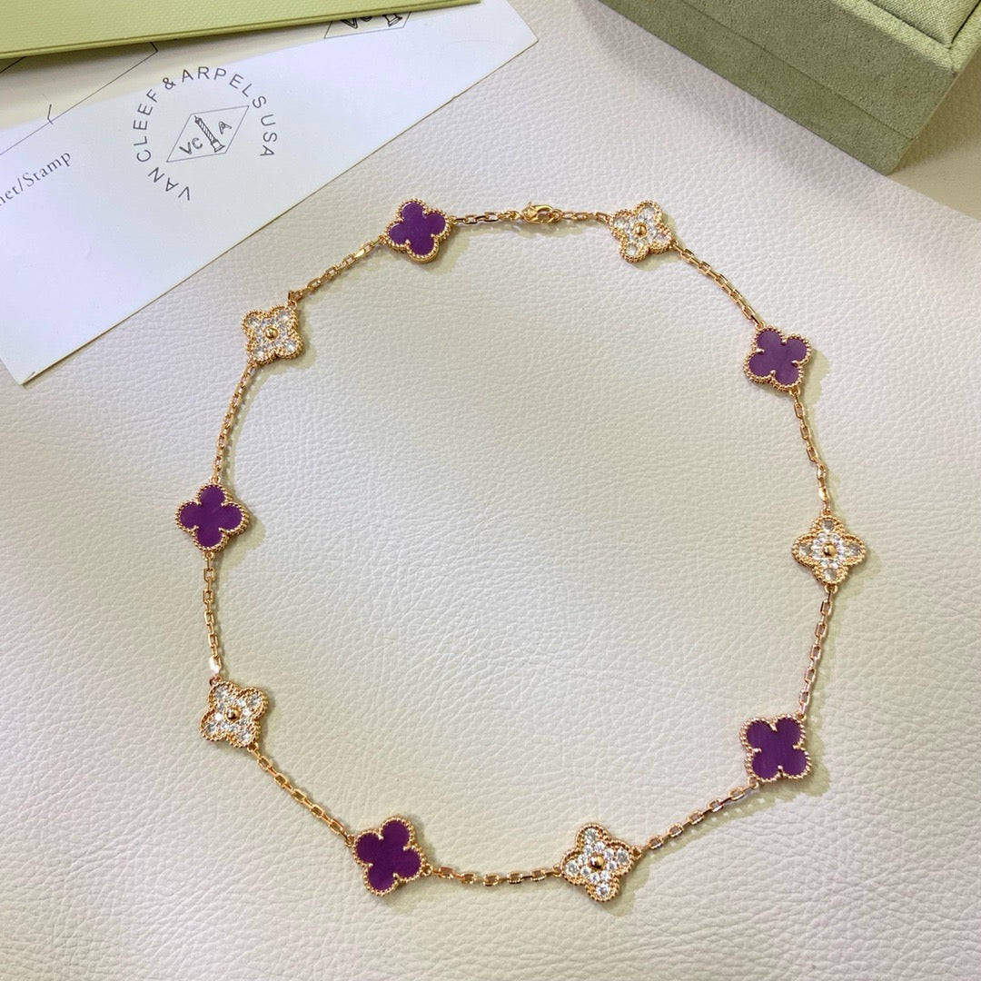 [Revel Jewelry]CLOVER 10 MOTIFS  PURPLE VIOLET DIAMOND NECKLACE