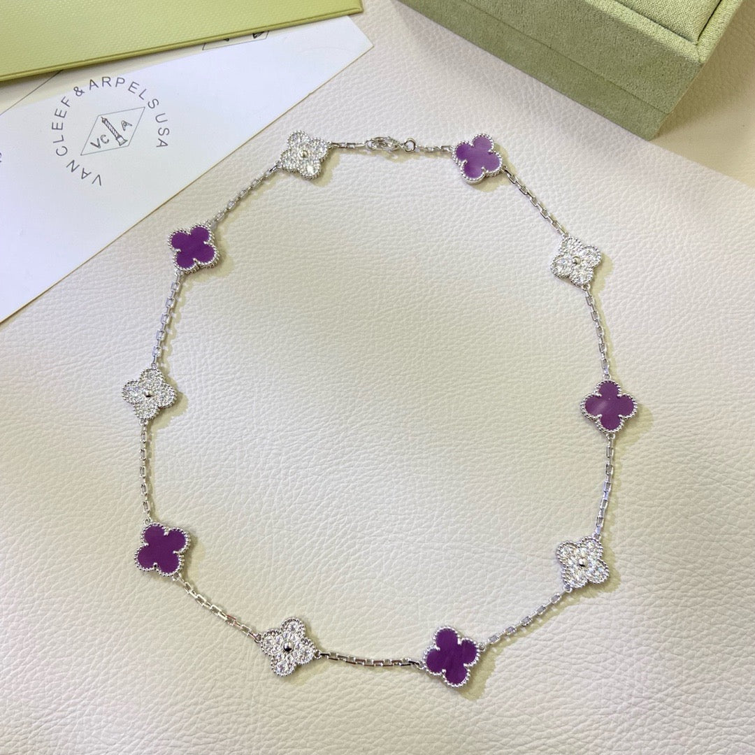 [Revel Jewelry]CLOVER 10 MOTIFS  PURPLE VIOLET DIAMOND NECKLACE