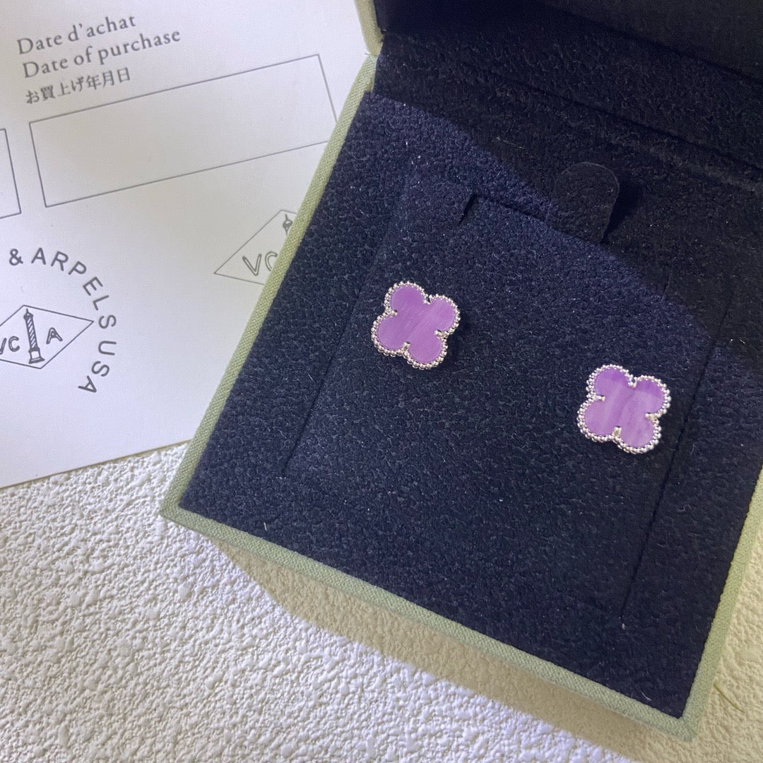 [Revel Jewelry] クローバー ミニ 9.5MM パープル バイオレット イヤリング