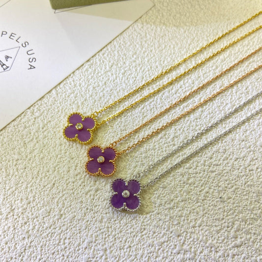 [Revel Jewelry]CLOVER 15MM DIAMOND  PURPLE VIOLET NECKLACE