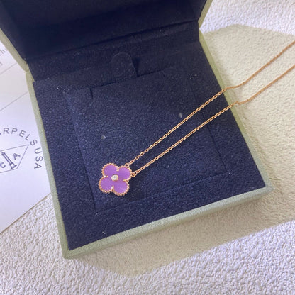 [Revel Jewelry]CLOVER 15MM DIAMOND  PURPLE VIOLET NECKLACE