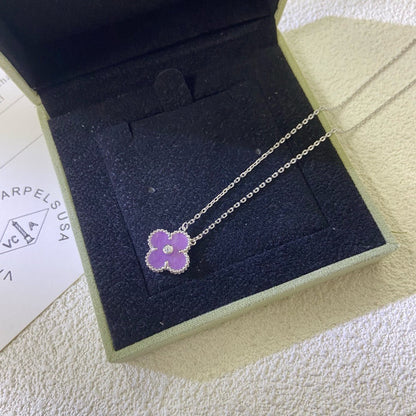 [Revel Jewelry]CLOVER 15MM DIAMOND  PURPLE VIOLET NECKLACE