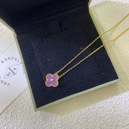 [Revel Jewelry]CLOVER 15MM DIAMOND  PURPLE VIOLET NECKLACE