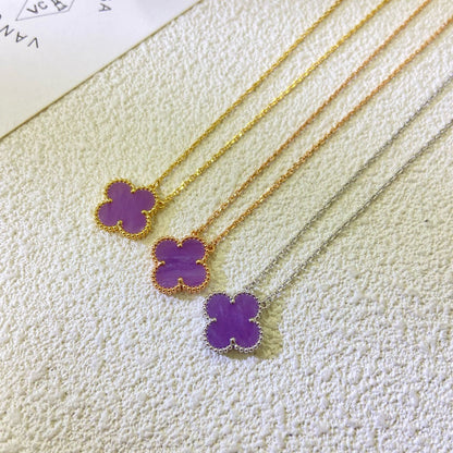 [Revel Jewelry]CLOVER 15MM  PURPLE VIOLET NECKLACE