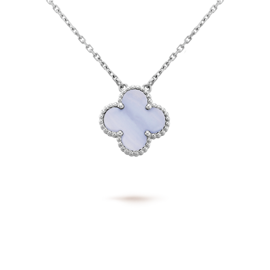[Revel Jewelry]CLOVER 15MM BLUE CHALCEDONY NECKLACE SILVER