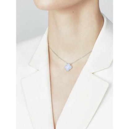 [Revel Jewelry]CLOVER 15MM BLUE CHALCEDONY NECKLACE SILVER