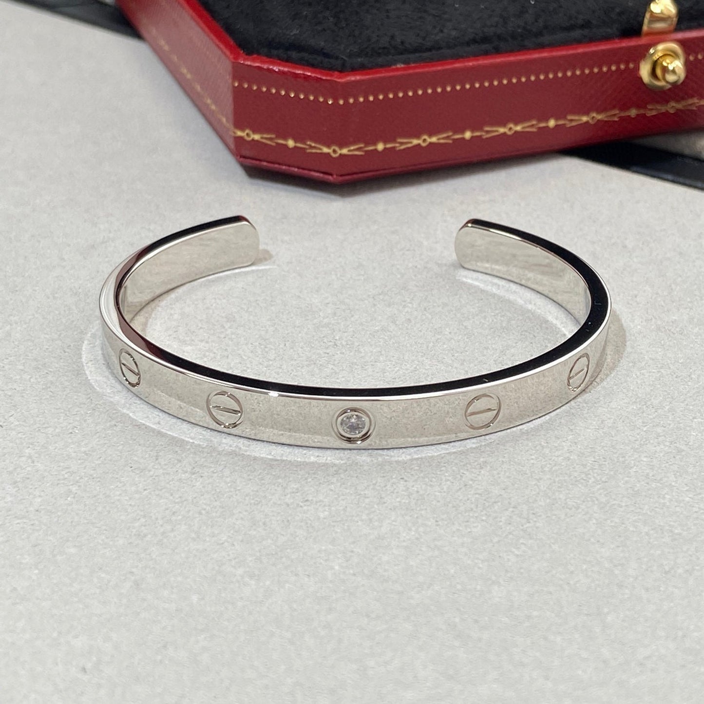 [Revel Jewelry]LOVE BRACELET 6.1MM 1 DIAMOND OPEN CUFF