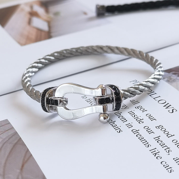 [Revel Jewelry]FORCE LARGE HORSESHOE BLACK DIAMOND BRACELET SILVER