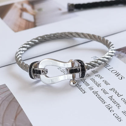 [Revel Jewelry]FORCE LARGE HORSESHOE BLACK DIAMOND BRACELET SILVER