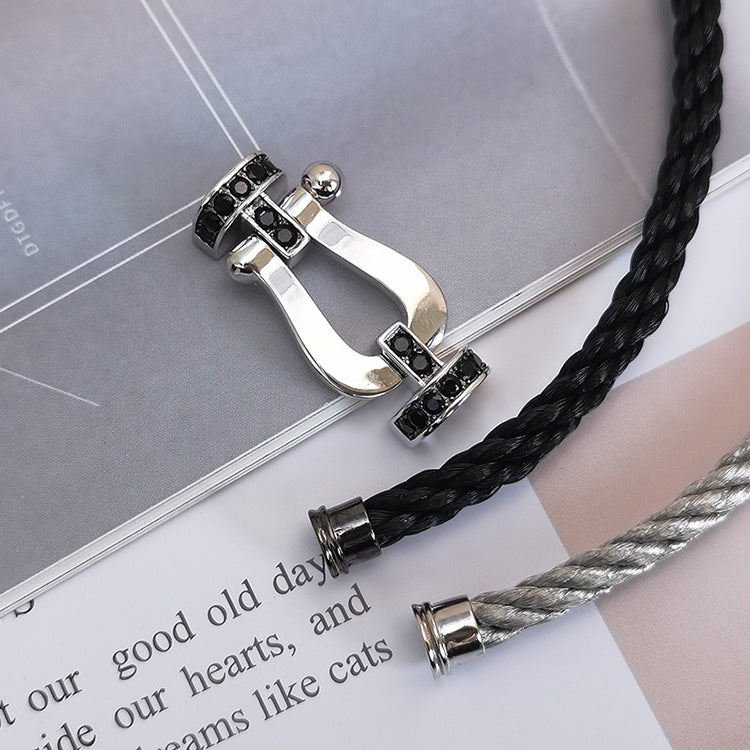 [Revel Jewelry]FORCE LARGE HORSESHOE BLACK DIAMOND BRACELET SILVER