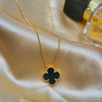 [Revel Jewelry]CLOVER 15MM BLACK ONYX SINGLE FLOWER NECKLACE