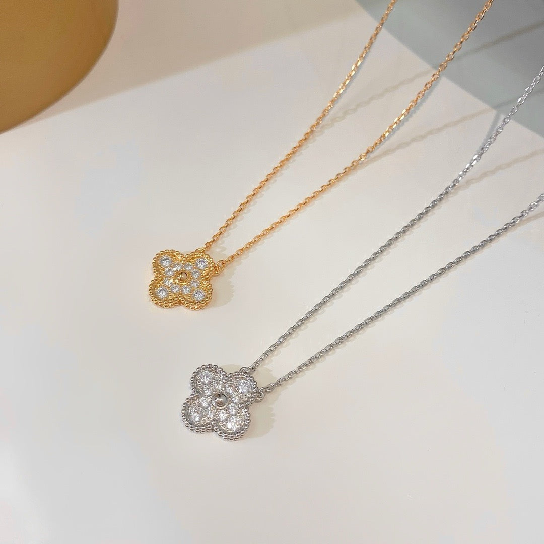 [Revel Jewelry]CLOVER 15MM DIAMOND SINGLE FLOWER NECKLACE