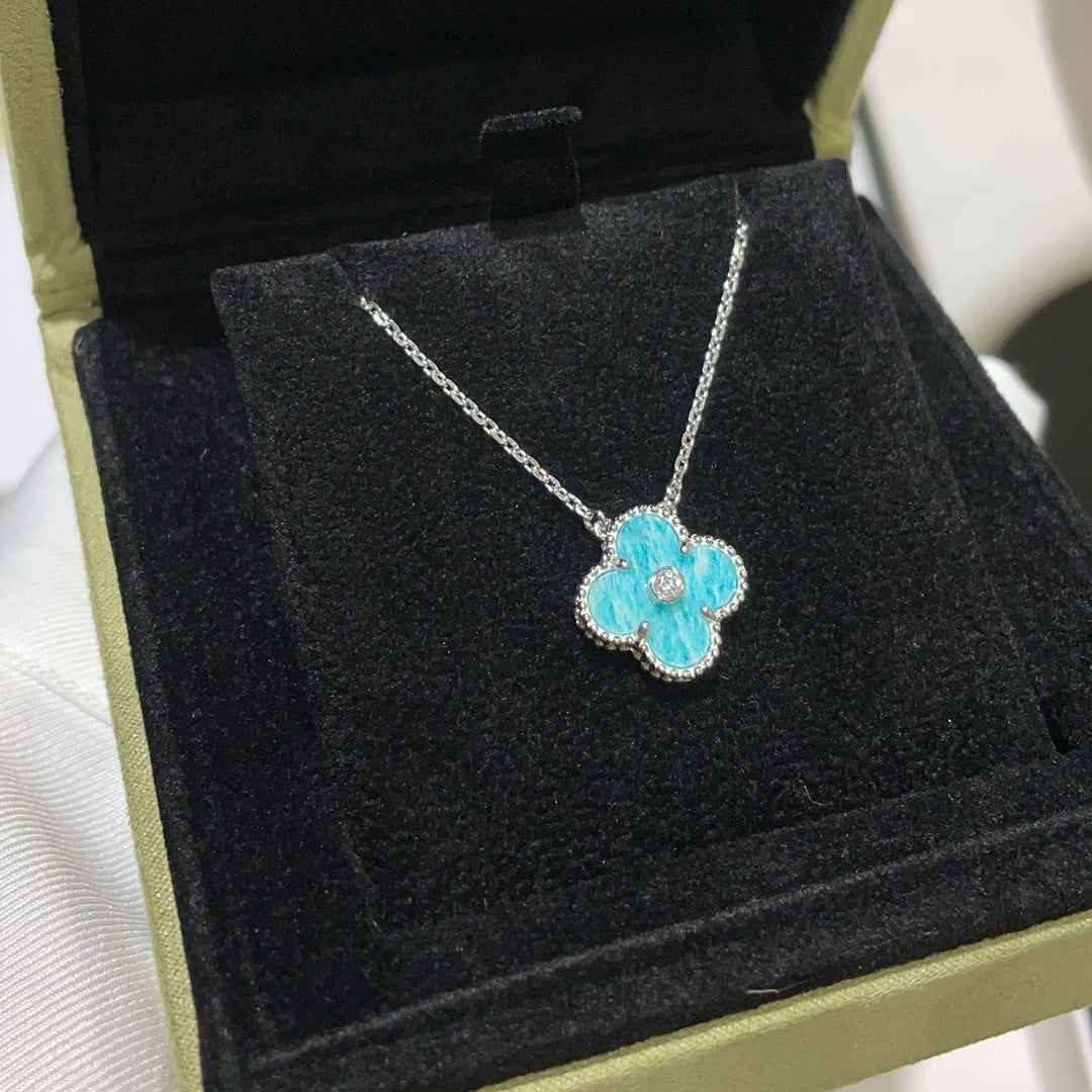[Revel Jewelry]CLOVER 15MM DIAMOND SVRES PORCELAIN  NECKLACE SILVER