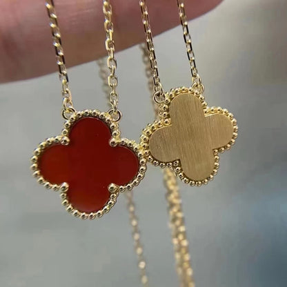 [Revel Jewelry]CLOVER 15MM CARNELIAN SINGLE FLOWER NECKLACE