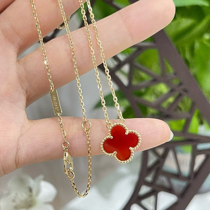 [Revel Jewelry]CLOVER 15MM CARNELIAN SINGLE FLOWER NECKLACE
