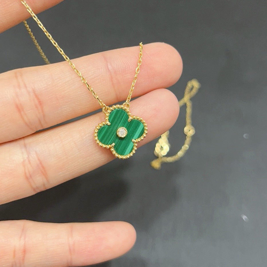 [Revel Jewelry]CLOVER 15MM DIAMOND TURQUOISE NECKLACE