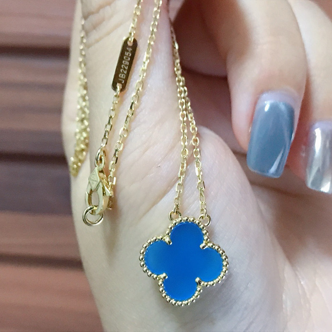 [Revel Jewelry]CLOVER 15MM BLUE AGATE NECKLACE