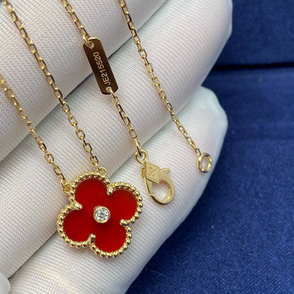 [Revel Jewelry]CLOVER 15MM DIAMOND CARNELIAN NECKLACE