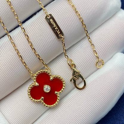 [Revel Jewelry]CLOVER 15MM DIAMOND CARNELIAN NECKLACE