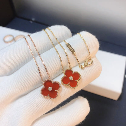 [Revel Jewelry]CLOVER 15MM DIAMOND CARNELIAN NECKLACE