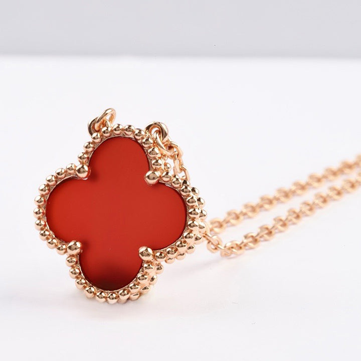 [Revel Jewelry]CLOVER 15MM CARNELIAN SINGLE FLOWER NECKLACE