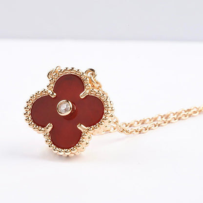 [Revel Jewelry]CLOVER 15MM DIAMOND CARNELIAN NECKLACE