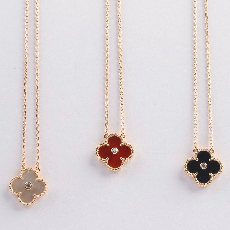 [Revel Jewelry]CLOVER 15MM DIAMOND CARNELIAN NECKLACE