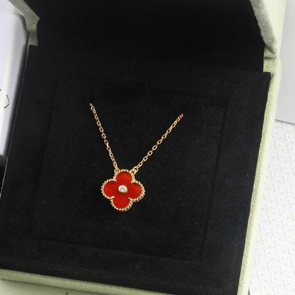 [Revel Jewelry]CLOVER 15MM DIAMOND CARNELIAN NECKLACE