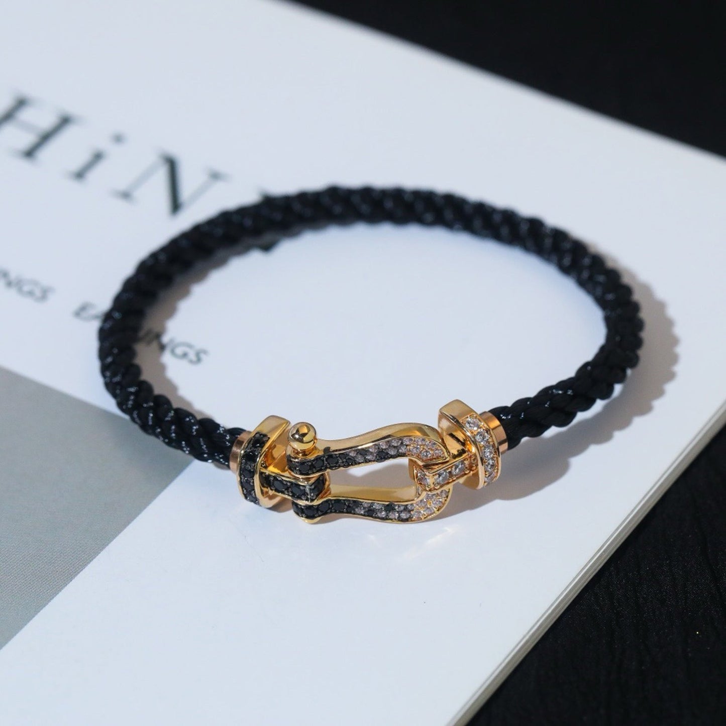 [Revel Jewelry]FORCE LARGE HORSESHOE BLACK WHITE DIAMOND BRACELET SILVER