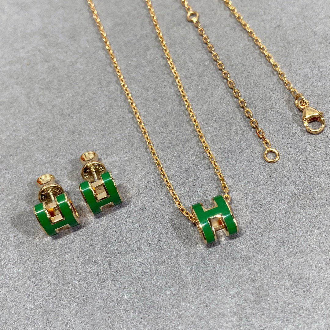 [Revel Jewelry]POP H GREEN NECKLACE SILVER AND GOLD