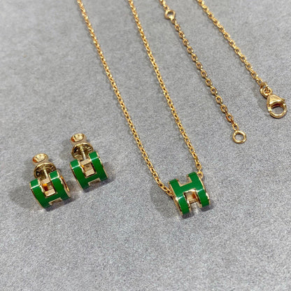 [Revel Jewelry]POP H GREEN NECKLACE SILVER AND GOLD