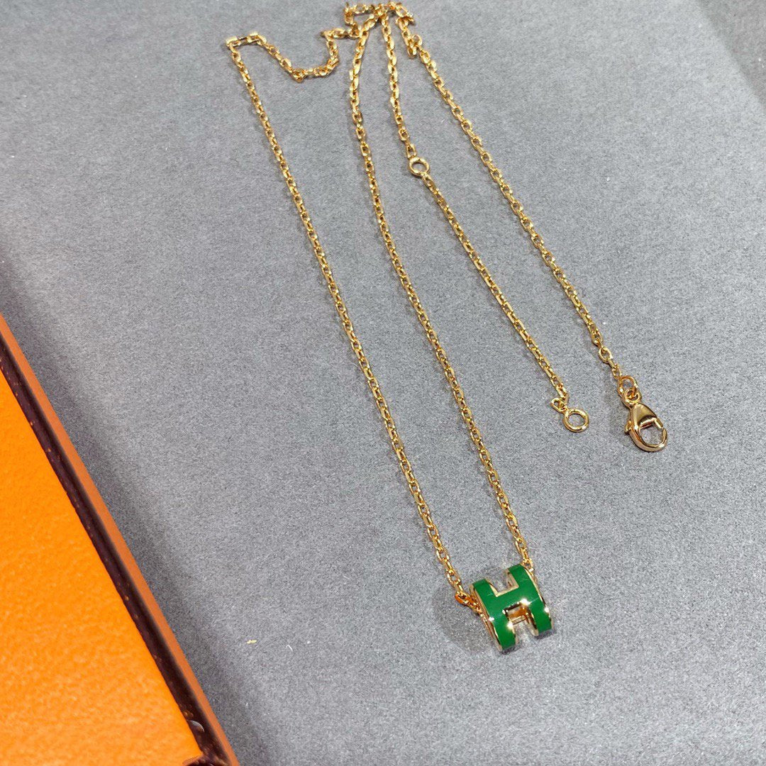 [Revel Jewelry]POP H GREEN NECKLACE SILVER AND GOLD