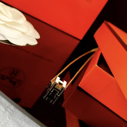 [Revel Jewelry]H WEISSE QUADRATISCHE GOLDHALSKETTE