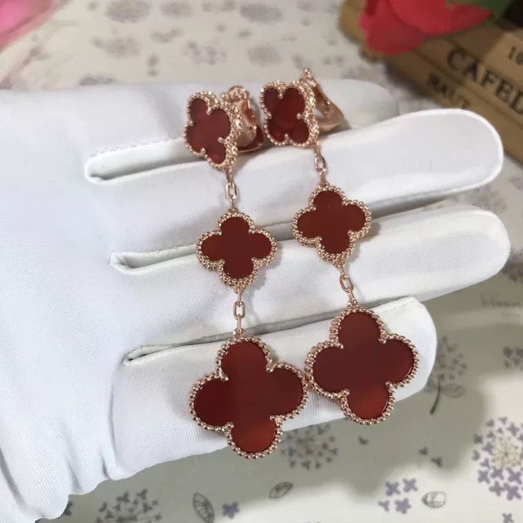 [Revel Jewelry] クローバー 3モチーフ カーネリアン ドロップイヤリング