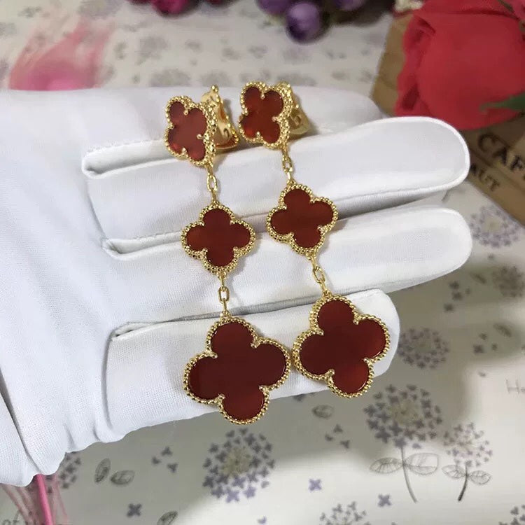 [Revel Jewelry] クローバー 3モチーフ カーネリアン ドロップイヤリング