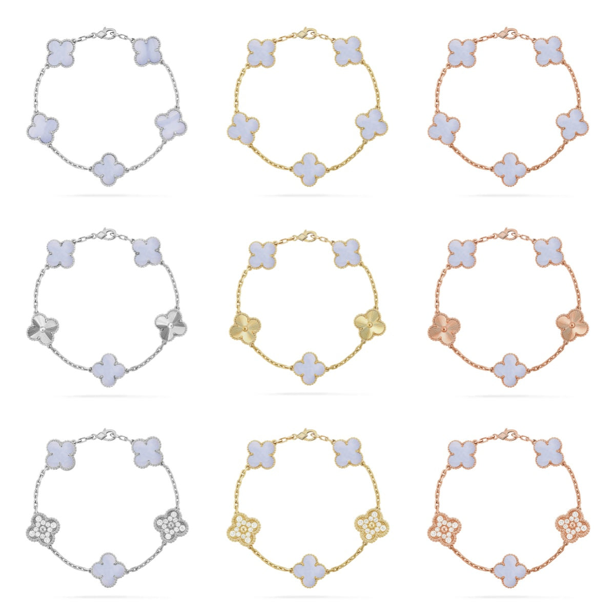 [Revel Jewelry] CLOVER 5 MOTIF PURPLE CHALCEDONY BRACELET COLLECTION