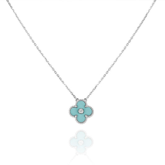 [Revel Jewelry]CLOVER 1 DIAMOND LIGHT BLUE SILVER NECKLACE