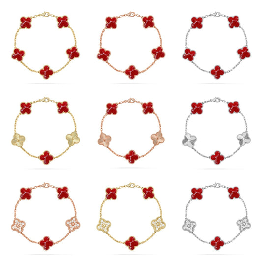 [Revel Jewelry]CLOVER 5 MOTIF RED PATTERN BRACELET COLLECTION