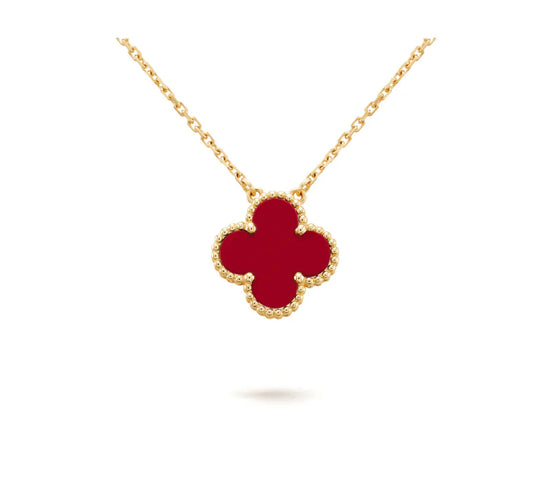 [Revel Jewelry]CLOVER 15MM CARNELIAN SINGLE FLOWER NECKLACE