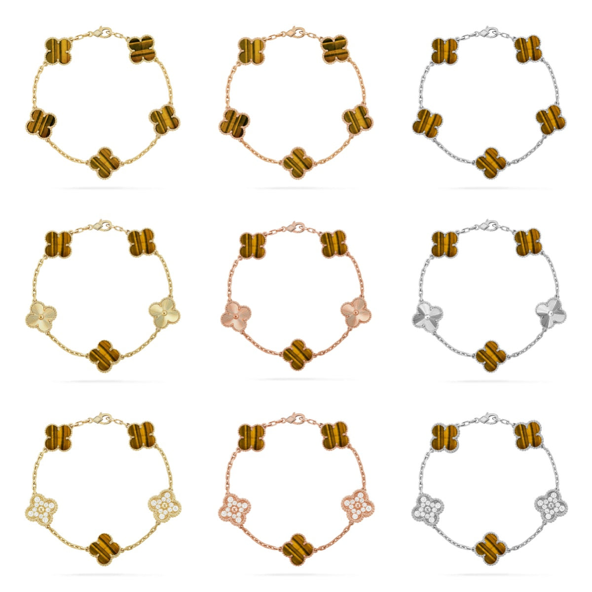 [Revel Jewelry] CLOVER 5 MOTIFS TIGER EYE BRACELET COLLECTION