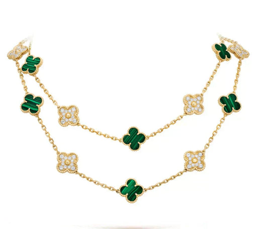 [Revel Jewelry]CLOVER 20 MOTIFS MALACHITE DIAMOND NECKLACE