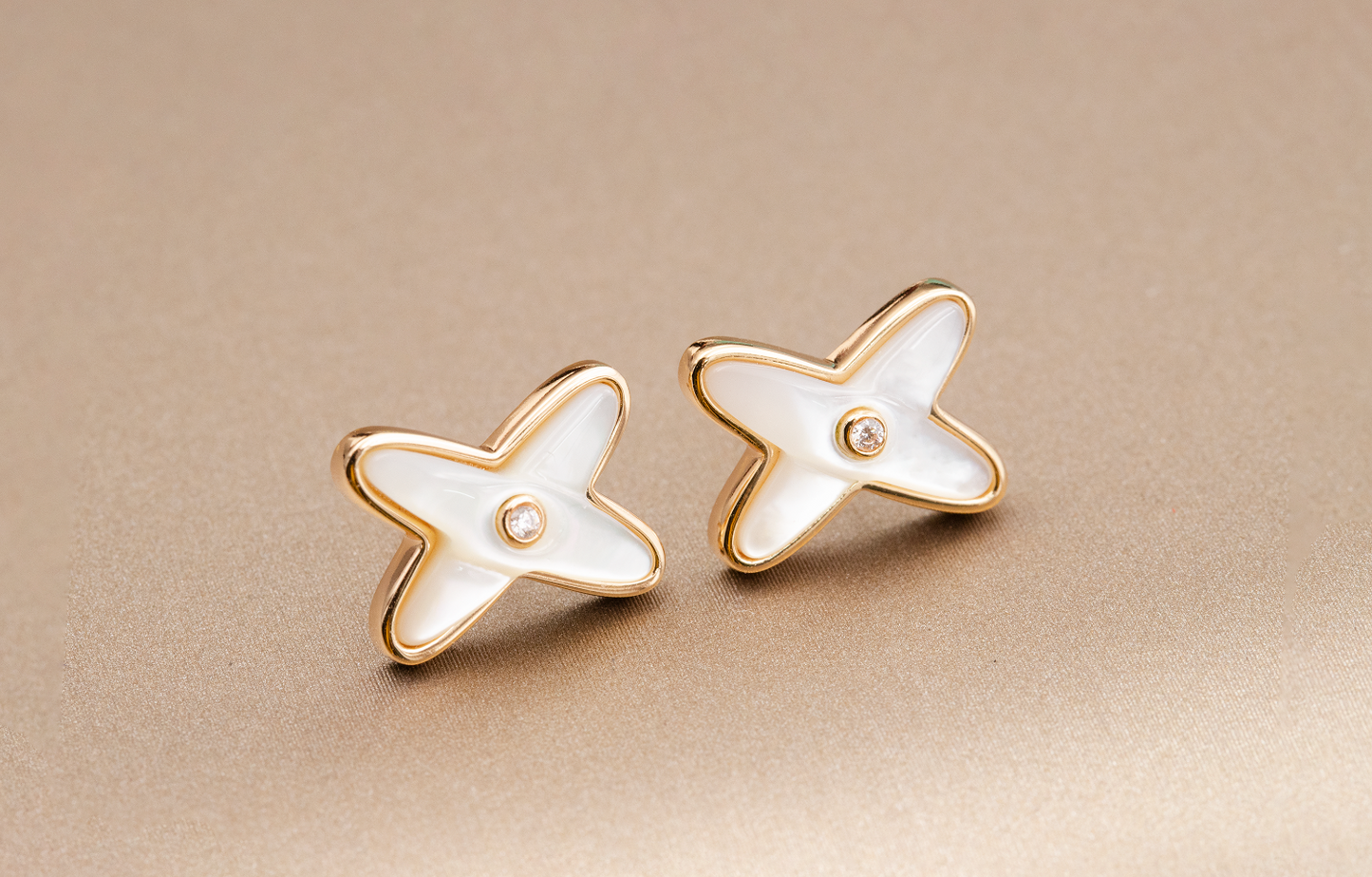 [Revel Jewelry]JEUX DE WHITE MOP PINK GOLD DIAMOND EARRINGS