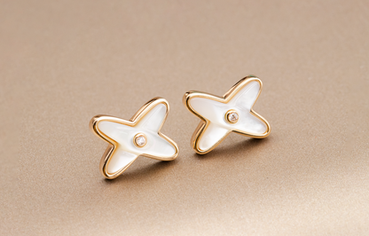 [Revel Jewelry]JEUX DE WHITE MOP PINK GOLD DIAMOND EARRINGS